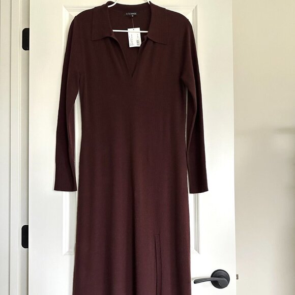 NWT INTERMIX Brown Collared Wool Blend Long Sleeve Knit Maxi Dress Size M - Picture 1 of 9